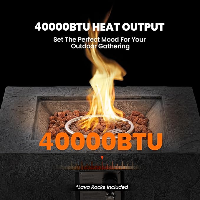 Propane Fire Pit Table, 28 in Round Outdoor Propane Gas Fire Pits, 40000 BTU Firepit for Outside Patio with Rain Cover, Lava Rocks for Backyard & Deck, Dark Grey