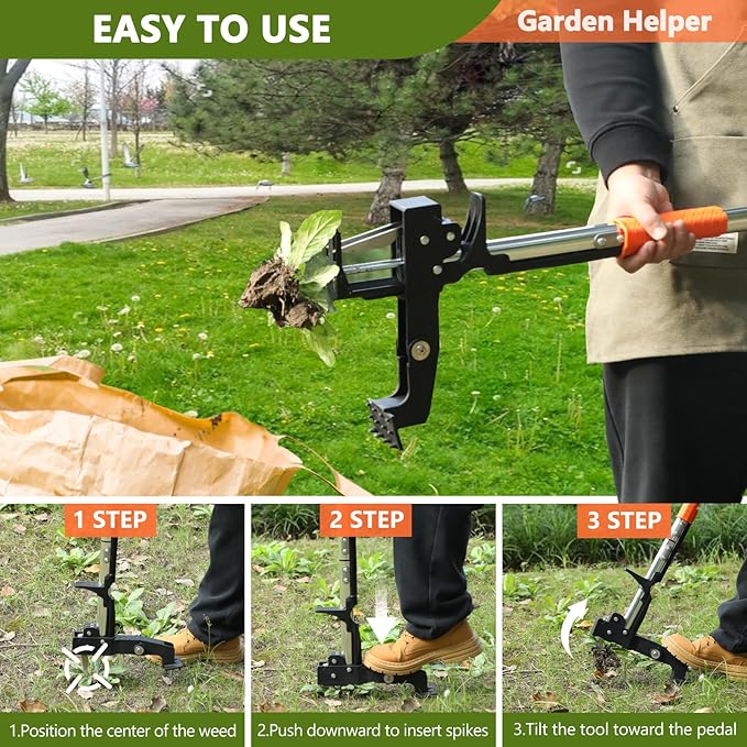 SHANTRA Weed Puller Tool, 4-Claw Stand Up Weed Puller Tool with Long Handle, Garden Weeder Puller Heavy Duty Stand Up Weeder, Weeding Tool for Lawn, Yard, Garden, Crabgrass, Dandelion Picker