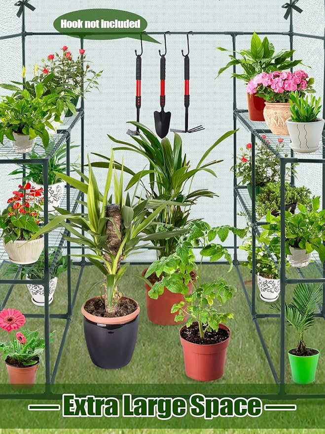 2 in 1 Greenhouse for Outdoors with 2 Protective Net, Kalolary 7FT Portable Walk in Greenhouse Plant Garden Green House for Winter Summer Large Garden Greenhouse with Door Heavy Duty Greenhouse (1PC)