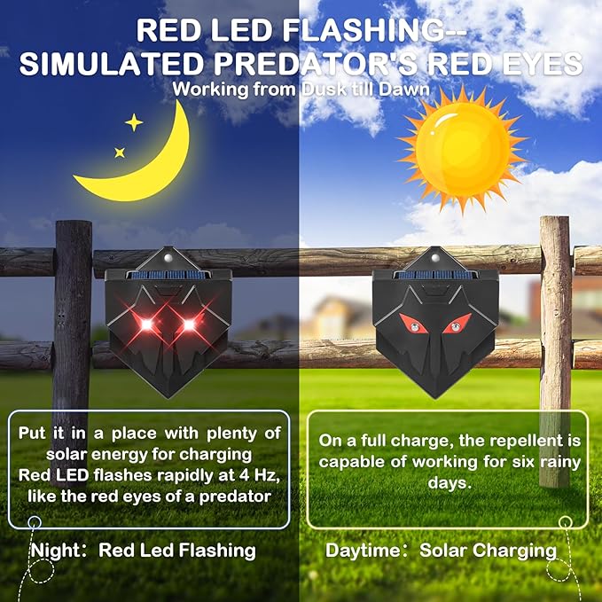 Solar Nocturnal Animal Repellent Outdoor 4 Pack Predator Eyes Coyote Deterrent Skunk Repellent for Yard with Red LED Lights for Deer Fox Raccoon Animal Repeller Device for Chicken Coop Farm Garden (4)