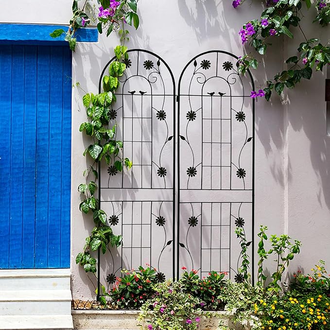 2 Pack Metal Garden Trellis for Climbing Plant Rose Stand, Black Outdoor 71'' Tall Flower Support Iron Garden Fence (Black 71''H