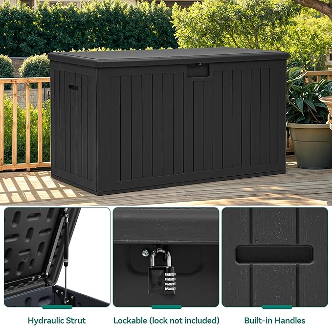 YITAHOME 200 Gallon Extra Large Deck Box, Double-Wall Resin Outdoor Storage Box with Flexible Divider for Patio Cushions Pool Supplies Garden Tools, 990 lbs Load Capacity, Lockable (Black)