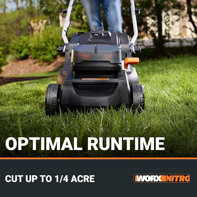 WORX Nitro 40V 16" Cordless Lawn Mower w/Brushless Motor 2.0 & Intellicut, 2-in-1 Electric Mower w/Mulch Blade, Lightweight Push Lawn Mower for 1/4 Acre WG737 – Batteries & Charger Included
