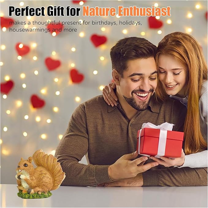 5" Squirrel with Pinecone Statue – Polyresin Figurine for Home & Garden – Whimsical Indoor/Outdoor Decoration on Grass Base