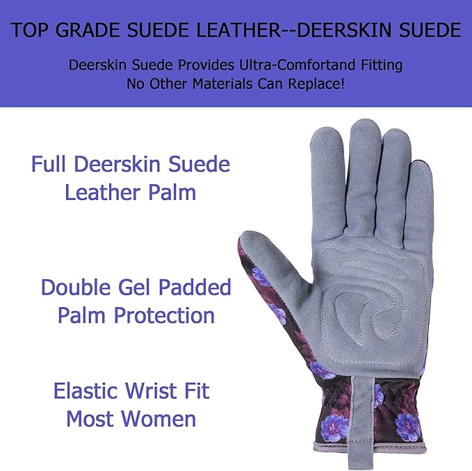 SKYDEER Premium Genuine Deerskin Suede Women's Gardening Gloves, Ultra-Soft Padded, Comfort Fit for Work (SD6613/M)