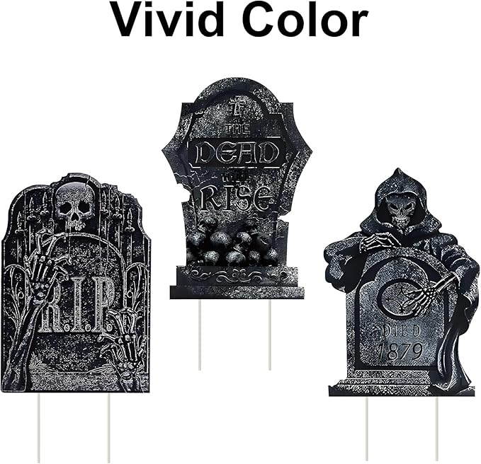 GameXcel 10PCS Halloween Tombstone Decorations Gravestone Decor for Graveyard Headstone Yard Signs Outdoor Lawn Yard Garden Decorations Halloween Yard Stakes