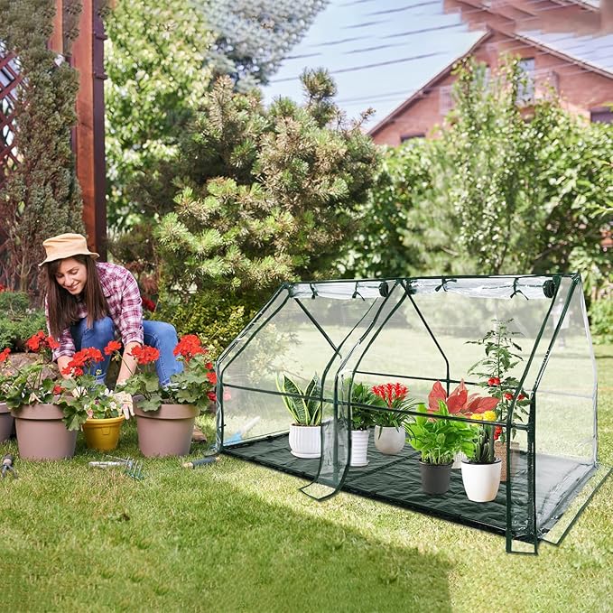 U'Artlines Portable Mini Greenhouse 6x3x3 Ft Small Greenhouse for Outdoors with Waterproof Pad, Little Green Houses Plant Cover Tent for Outside Garden Small Plants, Clear PVC