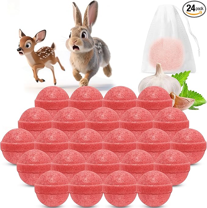 24PCS Deer Rabbit Repellent - Natural Peppermint Oil Deer Repellent for Garden Lawn Yard, Rabbit Repellant Keep from Eating Plants Flowers, for Kids and Pet Safe