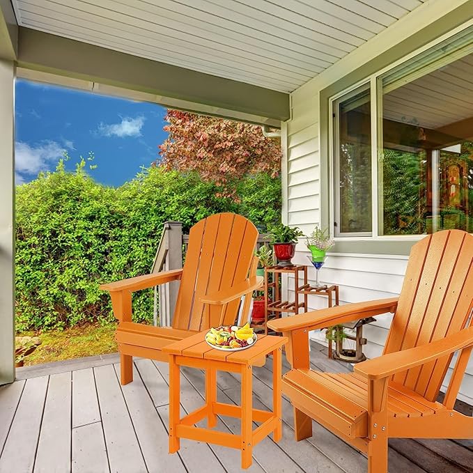 LZRS Adirondack Square Outdoor Side Table for Patio, Pool Composite Patio Table,HDPE End Tables for Backyard,Pool, Indoor Companion, Easy Maintenance & Weather Resistant(Orange)