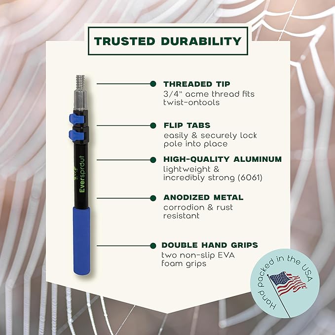 EVERSPROUT Twist-On Cobweb Duster (Soft Bristles) | Indoor & Outdoor use Brush Attachment | Fits Standard 3/4 inch Threaded Poles | Brush Only (Pole Sold Separately) | Spider Cobweb Duster Head