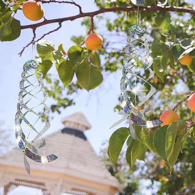 Sfcddtlg 4Pcs Bird Repellent Spiral Reflectors-15.8 Inch Hanging Reflective Bird Deterrent Device for Drive Birds Woodpeckers Pigeons Geese Away from The House Garden Swimming Pool