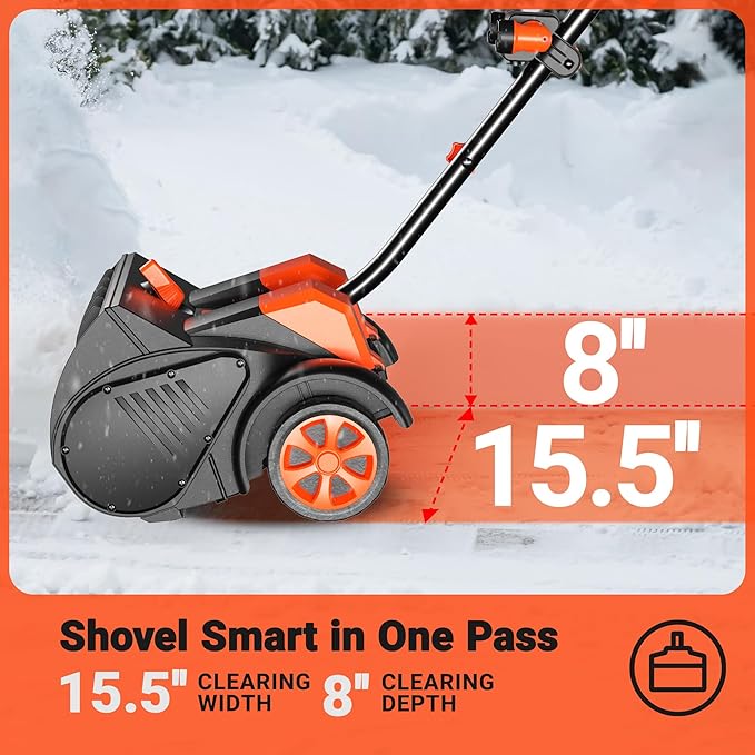 VOLTASK 48V Cordless Snow Shovel with Wheels, 15.7-Inch Brushless Cordless Snow Blower, 4-Ah Battery Snow Blower with Directional Plate & LED Lights (2 * 24V Battery & Dual Quick Charger Included)