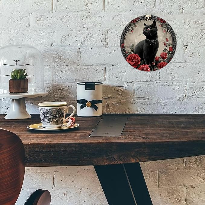 PEACHGARDEN Salem Sanctuary For Wayward Cats Metal Tin Sign Vintage Halloween Black Cat Decor Retro Wall Art Gothic Plaque Home Bar 8x8inch