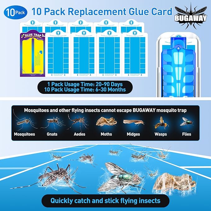 Fruit Fly Traps for Indoors, 10 Sticky Refills Flying Insect Trap Plug in Mosquito Bug Zapper Indoor for Home, Moths Catcher Gnats Traps for House with 9w Blue & UV Light