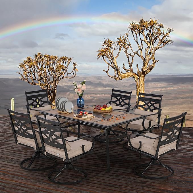 PHI VILLA Patio Dining Chairs Set of 6, Outdoor Swivel Chairs with Cushion and Pillow for Garden Lawn and Deck