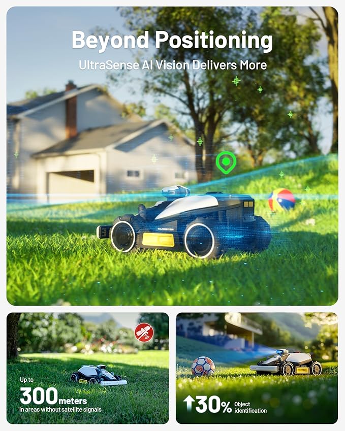 LUBA mini AWD 1500H Robot Lawn Mower with Garage, Mowing 0.37 Acre, All-Wheel-Drive for 80% Slope, UltraSense AI Vision+RTK Auto-Mapping, Cutting Height 2.2"-4.0"