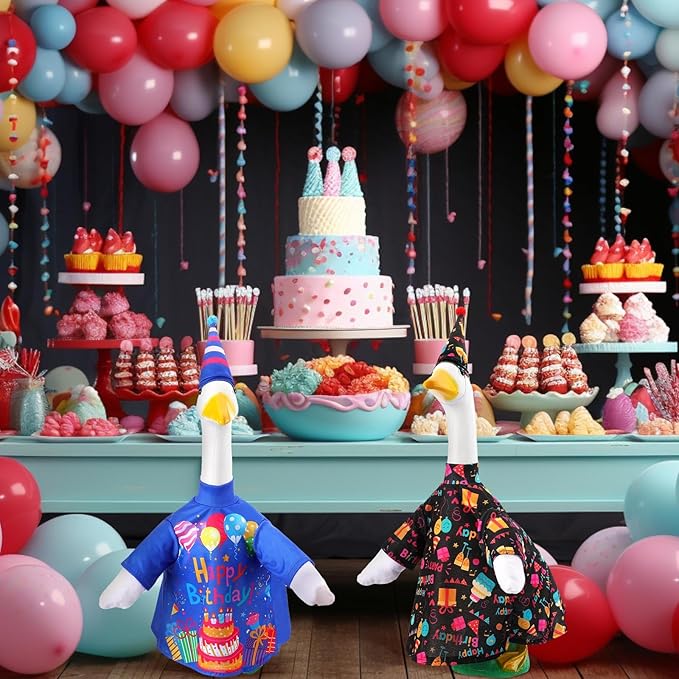 Frienda 2 Set Happy Birthday Porch Goose Outfit Clothes for 23" High Cement or Plastic Goose, Birthday Yard Cement Geese Duck Clothes Costume for Fall Halloween Outdoor Garden Yard Patio Decor