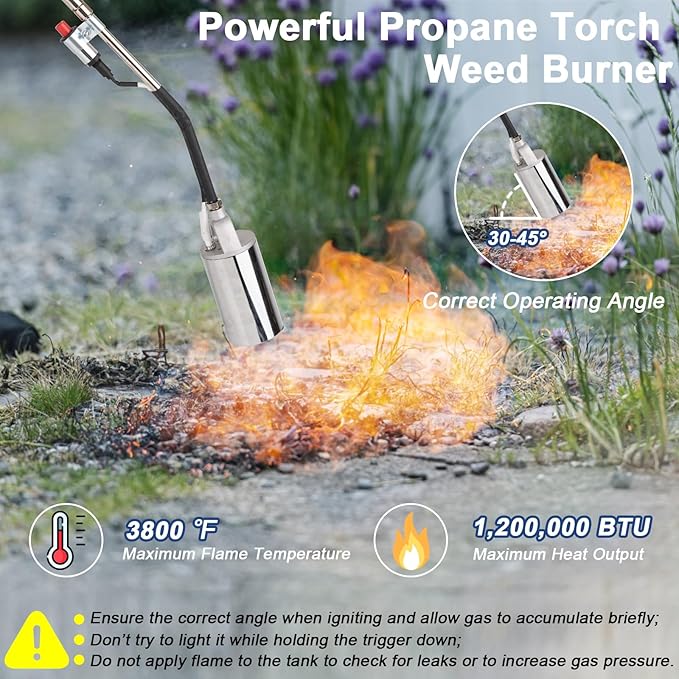 BetyBedy Propane Torch Weed Burner, Weed Torch for Outside, High Output 1,200,000 BTU with 10FT Hose, Blow Torch Flamethrower Gun for Propane Tank Garden Wood Ice Road