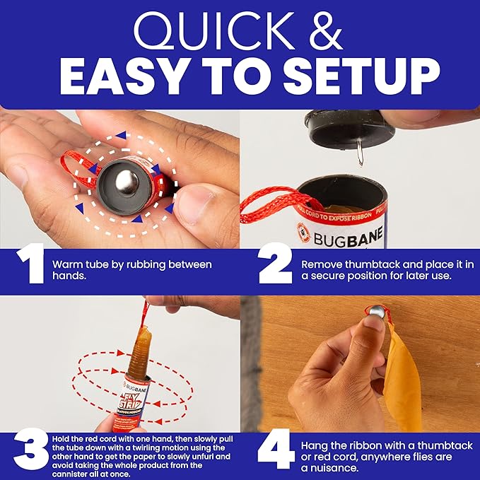 Fly Strips Indoor Sticky Hanging 24pk with Pins. Non Toxic Outdoor Fly Trap Indoor for Home. Flies Tape Paper Trap Ribbon Roll for House Gnat Fruit and Housefly. Bug Catchers for Inside Home Flypaper