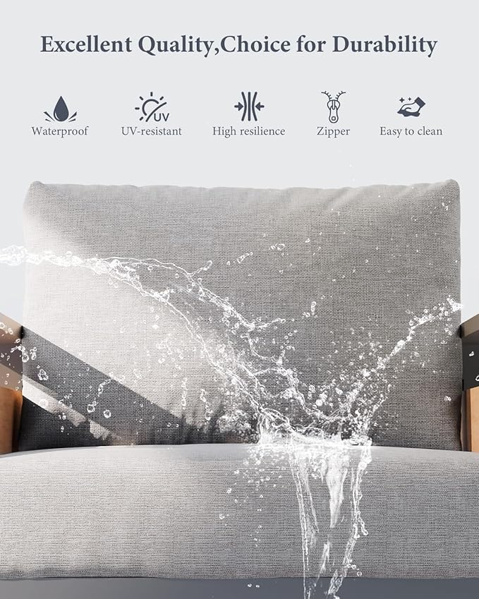 ZANDOR Aluminum Outdoor Patio Furniture Set, 5-Piece Metal Modern Outside Sectional Conversation Lawn Furniture with Coffee Table & Washable Thick Cushions,Seating Sofa for Garden/Backyard/Porch Grey