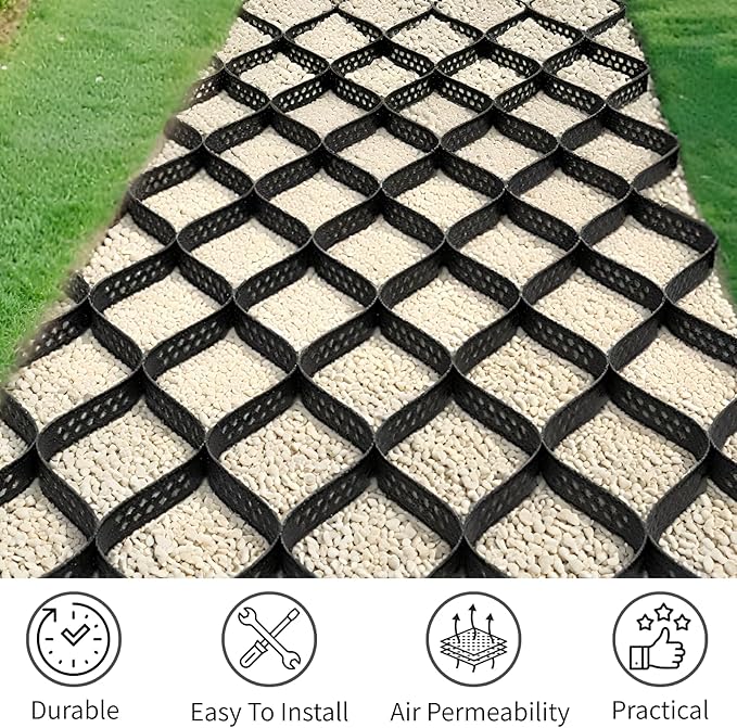 Ground Grid Black Base Grid, Durable Ground Reinforcement for Gardens Yards Pathways Slopes, Parking Landscaping (25x8Ft x 3Inch)