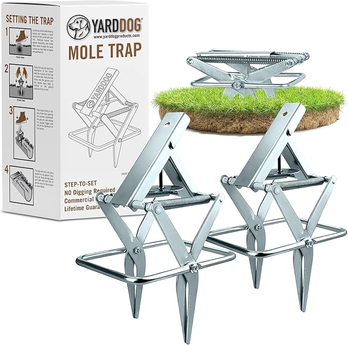 YARDDOG Mole Scissor Trap, Step-to-Set Ground Trap, Easy-to-Use Scissor Style Mole Eliminator, Multi-use Durable Steel Design for Lawns & Gardens, Commercial Grade, Silver, (2 Pack)