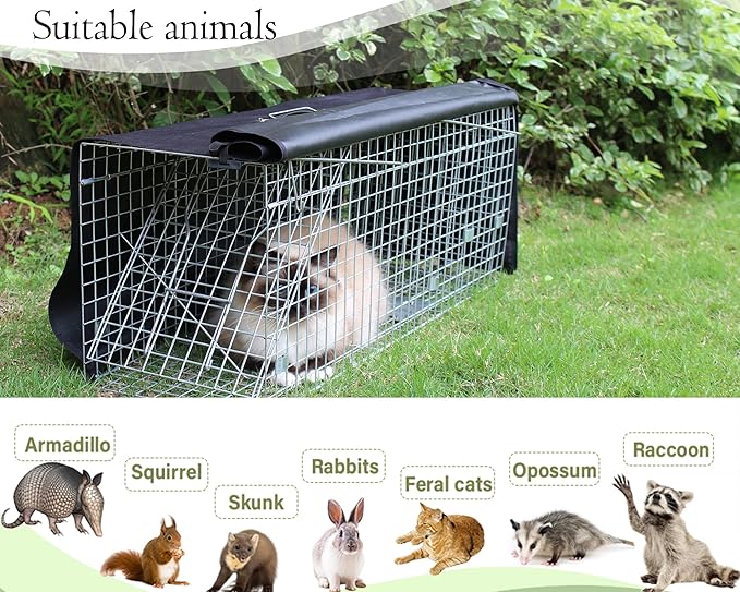 Live Animal Trap Cage Cover, Cat Trap for Stray Cats 32 Inch Folding Skunk Trap with Real Door for Raccoons, Opossums, Groundhogs, Skunks, Feral Cats, Squirrels (Only Cover)