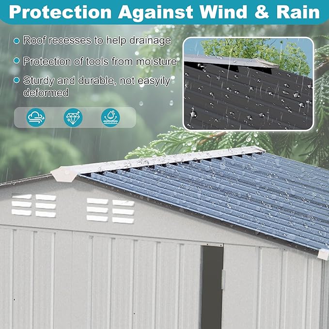 6x3.5 FT Outdoor Metal Storage Shed, Tool Shed with Peaked Roof and Lockable Door, Compact Garden Shed with Clear Window for Backyard Garden Patio Lawn, White+Gray