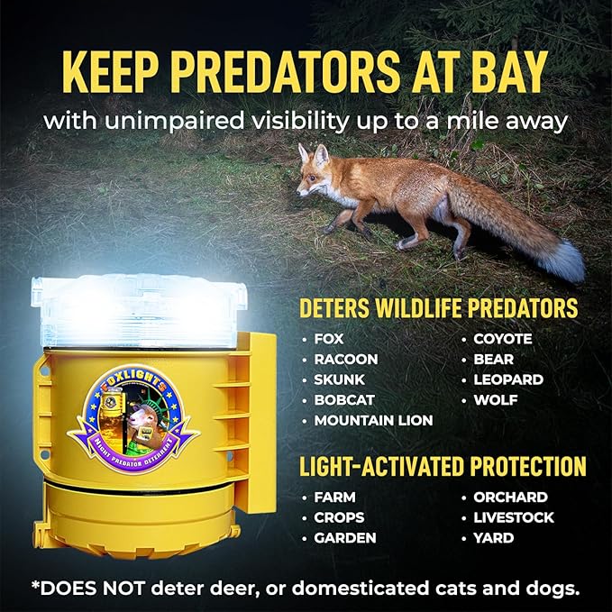 Foxlights Night Predator Deterrent Control Light with Flashing LEDs | Weatherproof Animal Repellent for Flocks, Gardens, Crops & Chicken Coops | Night Guard Protection Used by Professional Ranchers