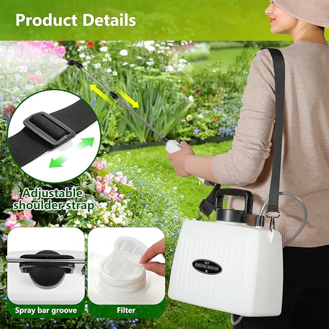 Electric Sprayer, Battery Powered Sprayer 8L/2 Gallon, with 3-Adjustable Nozzles, Retractable Wand, Rechargeable Handle & Adjustable Shoulder Strap, Suitable for Garden, Lawn & Cleaning.