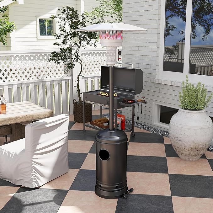 Patio Heater for Outdoor Use with Wheels, LP Propane Heater with Triple Protection System, CE & ETL Certified, Outdoor Heater for Commercial Residential Courtyard Porch Garage(Black)