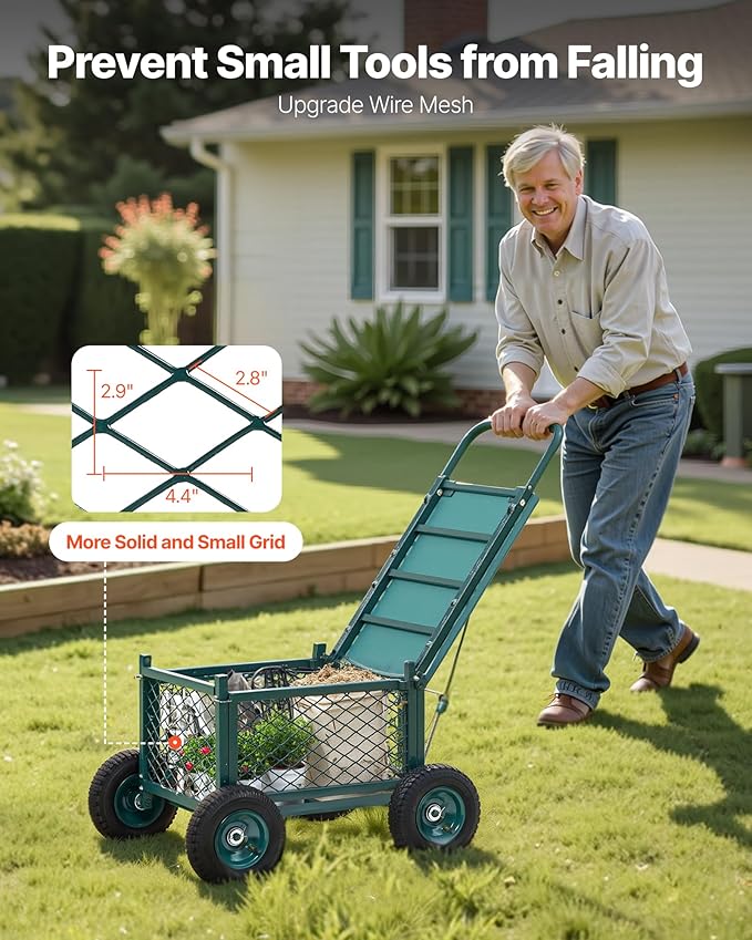 VEVOR Rolling Garden Cart with Seat, Metal Rolling Garden Work Seat with Wheels, Supports up to 400 LBS, Heavy Duty Gardening Cart Scooter, Outdoor Wagon & Stool on Wheels for Lawn, Patio, Backyard