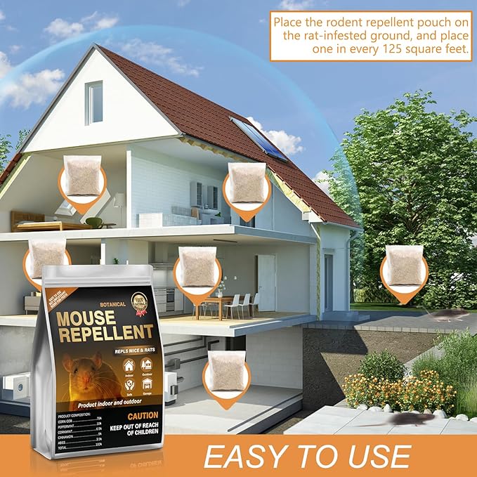 24 Pack Mouse Repellent Pouches,Rodent Repellent for Car Engines,Mouse deterrents That Works,Peppermint Oil to Repel Mice and Rat (Mint)