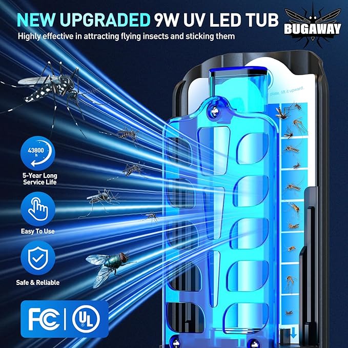 Fly Trap Indoor, Plug in Fruit Fly Traps for Indoors with 9w Night UV Light, Flying Insect Trap for Mosquito, Gnats, Moths, 10 Sticky Refills Catcher Bug Zapper Killer for House/Office