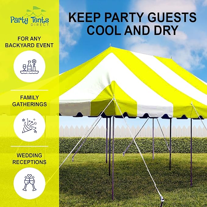 Party Tents Direct 20'x 30' Weekender Canopy Pole Tent with Sidewalls - Easy Up Canopy Tent with 120 Person Capacity - Outdoor Canopies for Parties, Weddings, and Events (Yellow/White)