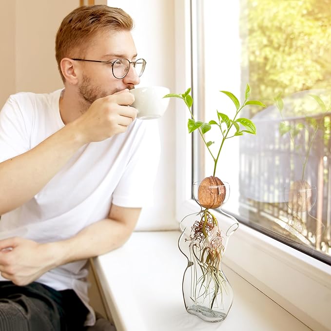 Elegant Female Silhouette Glass Vase by HMC for Plant Propagation and Flower Arrangements - Perfect for Seed Starting, Water Rooting, and Home Decor - Ideal for Avocado, Bulbs, and Plant Cuttings