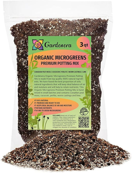 Premium Organic Microgreens Potting Mix: Canadian Peat Moss, Cococoir, Perlite, and More - 3 Quart