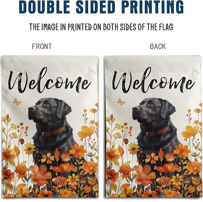 Floral Black Lab Garden Flag Fall Yard Flag Wildflower Labrador Dog Garden Flags Orange Autumn Lawn Flags Welcome Thanksgiving Outdoor Flags for Outside 12x18 Double Sided Small