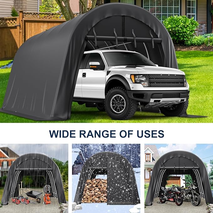 Carport 12 x 20 Portable Upgrade Thick Fabric Heavy Duty Outdoor Storage Garage Shelter Round Steel Metal Carports with 2 Roll up Suit for Tools, Car