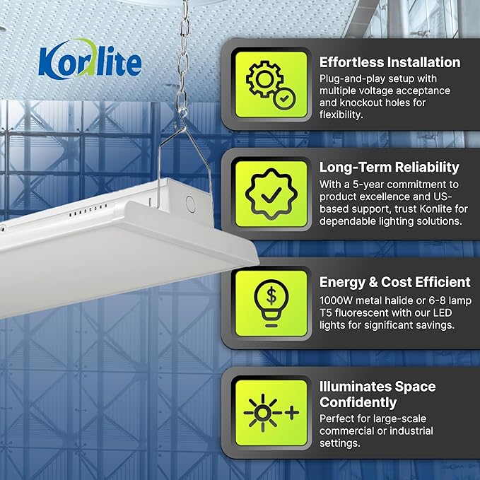 4 FT Linear LED Shop Light, 300W, 42,000LM HighBay Light for Industrial & Warehouse Aisle Use, UL & DLC Listed for Workshop, Garage, 5000K Daylight, Dimmable 1-10V