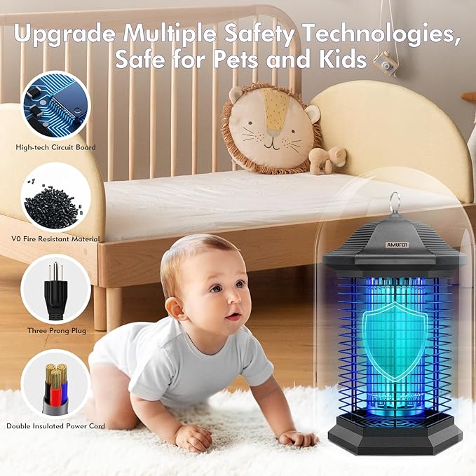 Bug Zapper for Outdoor Indoor, Electric Mosquito Zapper Waterproof with 18W Power & 4400V Instant Grid, Insect Control Efficiency Increased 100%, Coverage of 1/2 Acre, for Patio, Backyard, Home