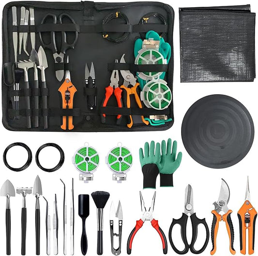 Bonsai Toolkit - Mini Garden Tools, Bonsai Wire Kit, Repotting Mat for Indoor Plants, Bonsai Tools, Succulent Tools, Bonsai Tree Kit Tools for Beginners, Bonsai Turntable, Transplanting Tool