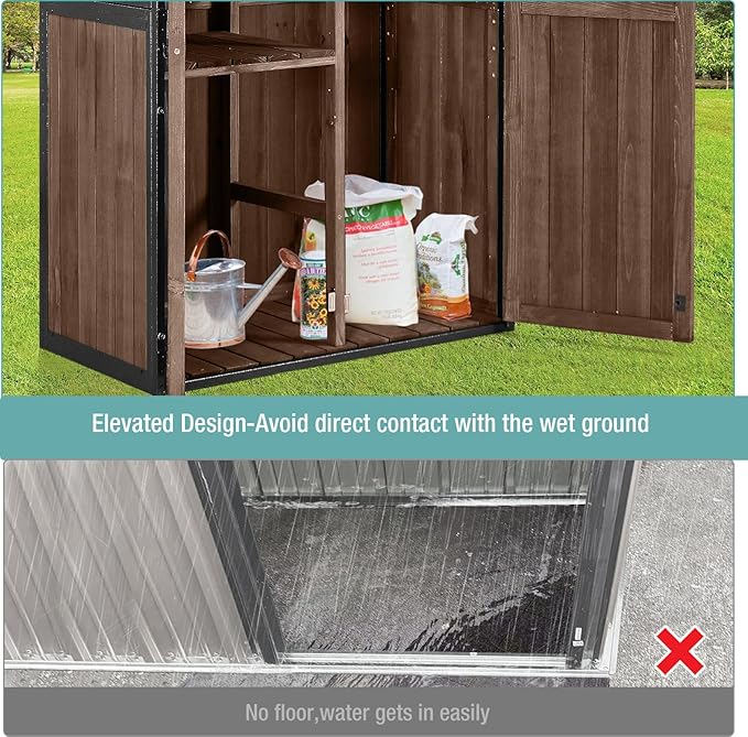 Sheds Outdoor Storage,Garden Shed with Metal Frame Structure and Adjustable Shelves,Large Capacity Storage Tool Cabinet Box for Backyard Garden Patio Lawn (Dark Brown)