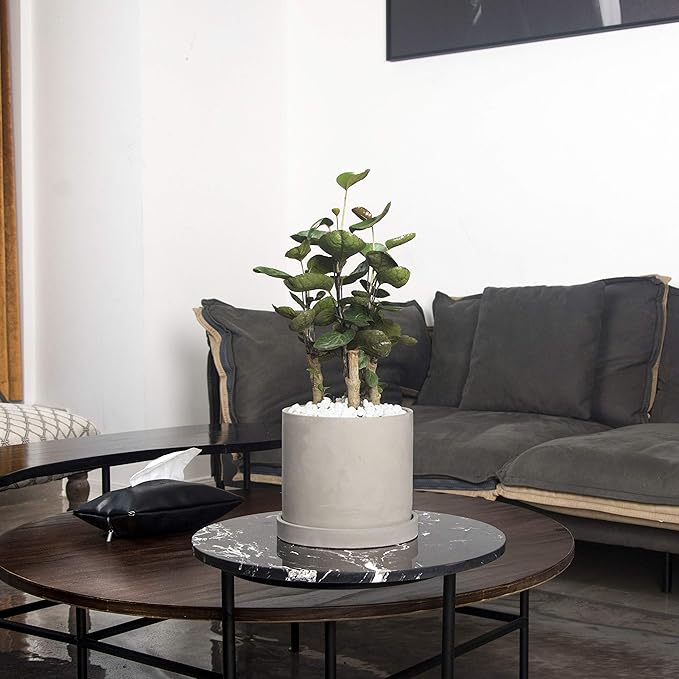 Ekirlin 9 Inch Flower Plant Pot Indoor - Grey Cement Garden Planter Concrete Planter with Drain Hole Saucer, Modern Succulents Containers for Home Decor, Office & Outdoor