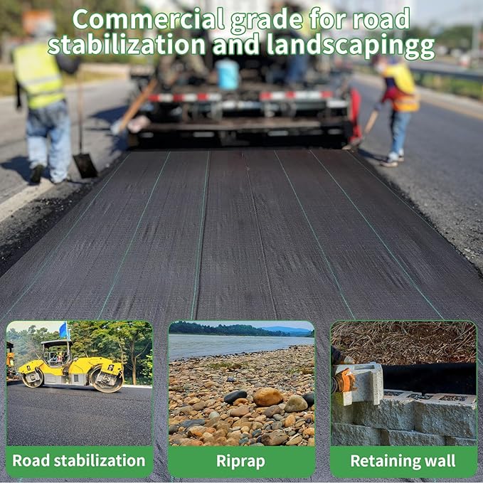 mupera 3x300FT Weed Barrier Fabric - Heavy Duty Polypropylene, Black, Commercial Ground Cover for Raised Beds/Driveway, UV Resistant Weed Block, Stops Weeds & Roots