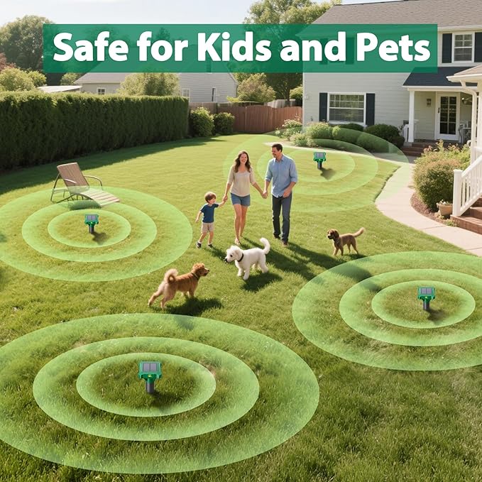 8 Pack Mole Repellent Solar Powered, IP65 Waterproof Gopher Chipmunk Repeller Outdoor, Groundhog Snake Repellent for Yard, Sonic Mole and Vole Deterrent Spikes, Effective Lawn and Garden Protection