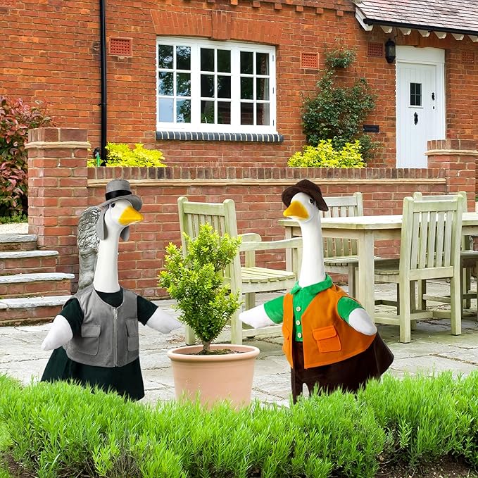 Frienda 2 Set Fishing Porch Goose Outfit Clothes for 23" High Cement or Plastic Goose, Fishing Yard Cement Geese Duck Clothes Costume for Fall Halloween Outdoor Garden Yard Patio Decor