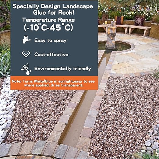 Rock Glue, 2Gallon Mulch Glue for Landscaping, Fast-Dry Strong Pea Gravel Stabilizer Landscape, Non-Toxic Long-Lasting Dries-Clear Strong Pea Gravel Binder for Pebble, Pine Straw for Outdoor Gardens