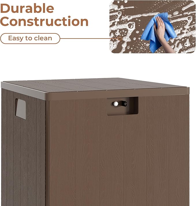 28Gallon Brown Resin Deck Box, Outdoor Storage Box Waterproof Lockable, Patio Square Deck Box For Package Delivery, Outside Storage Box Container for Furniture Cushions, Garden Tools, Pool Accessories