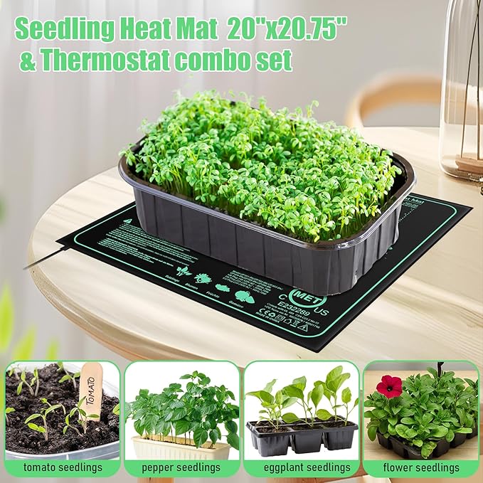 ROCEEI 2 Pack Seedling Heat Mat with Digital Thermostat Controller 20 x 20.75 Inch Waterproof Plant Seedling Heat Mat for Germination, Hydroponics, Brewing, Breeding, Indoor Gardening and Greenhouse